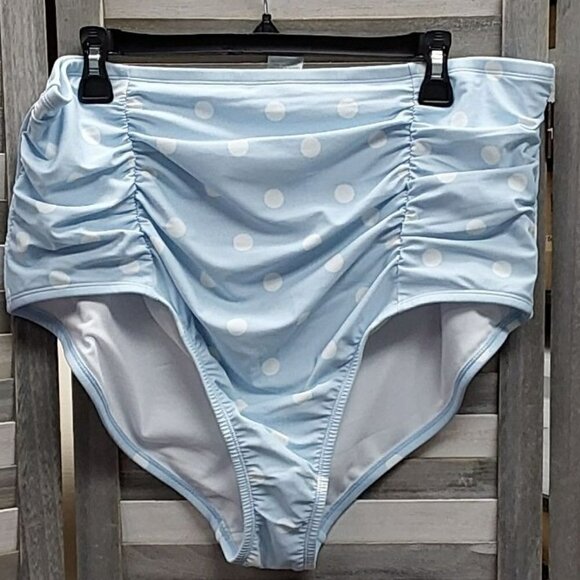 Polka Dot Ruched Extra High Waist Medium Coverage Bikini Bottom | Kona Sol | 1X - Picture 1 of 9